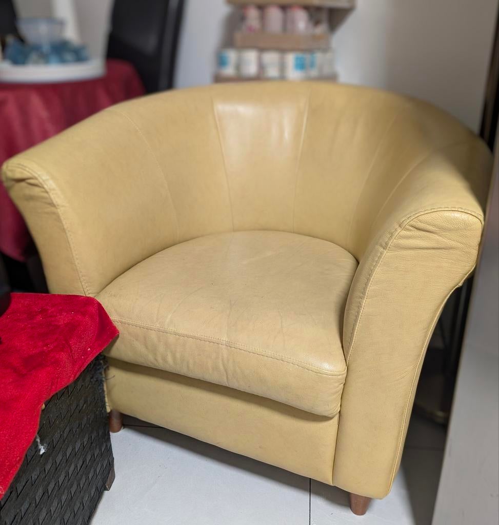 Leuk leren fauteuil, Ophalen, Gebruikt, Eenpersoons, 75 tot 100 cm