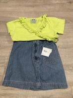 Leuke meisjes setje: neon shirt + spijkerrok – maat 104/110, Meisje, Ophalen of Verzenden, Zo goed als nieuw, Jurk of Rok
