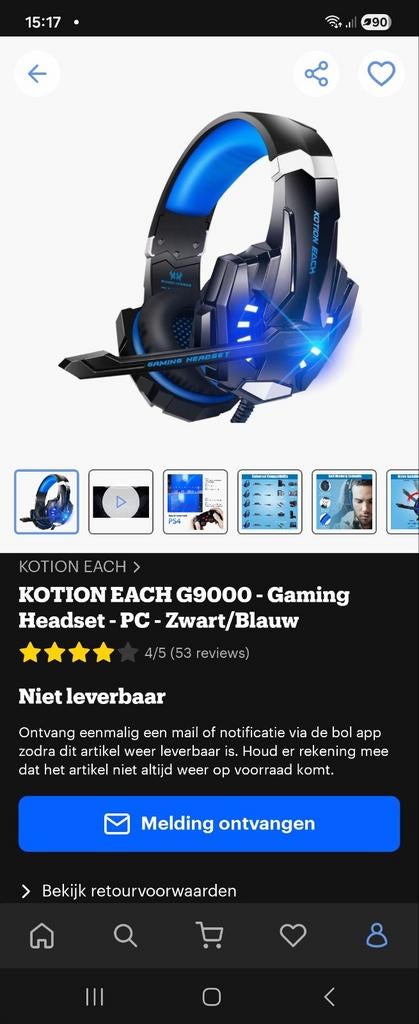 Kotion Each G9000 Gaming Headset PC - Zwart/Blauw, Kotion Each, Nieuw, Ophalen of Verzenden, Over-ear