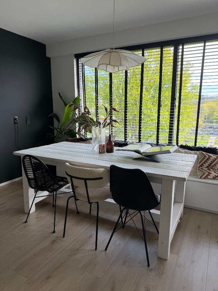 Grote eettafel wit steigerhout, opknapper DIY!, Ophalen, Gebruikt, 200 cm of meer, 50 tot 100 cm