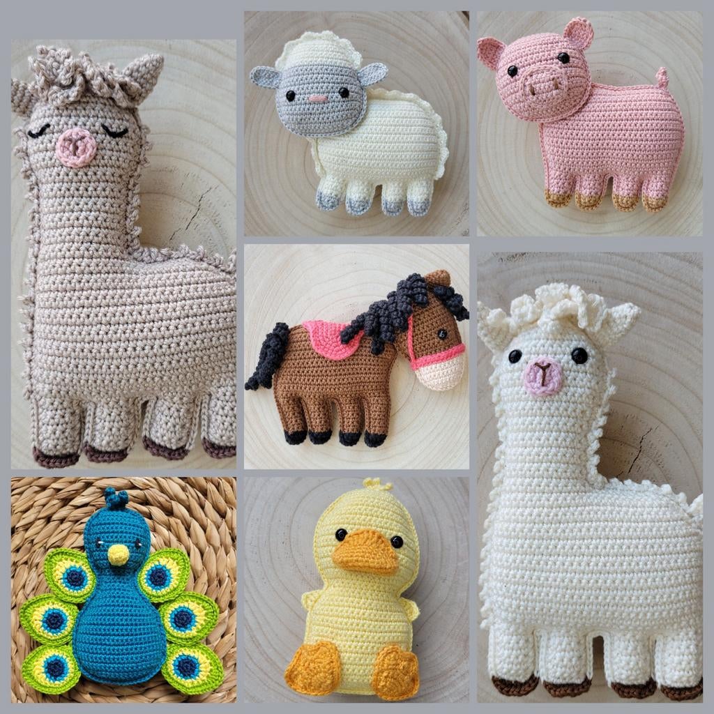 Gehaakte boerderijbeestjes rammelaar knuffels, Ophalen of Verzenden, Nieuw, Kraamcadeau