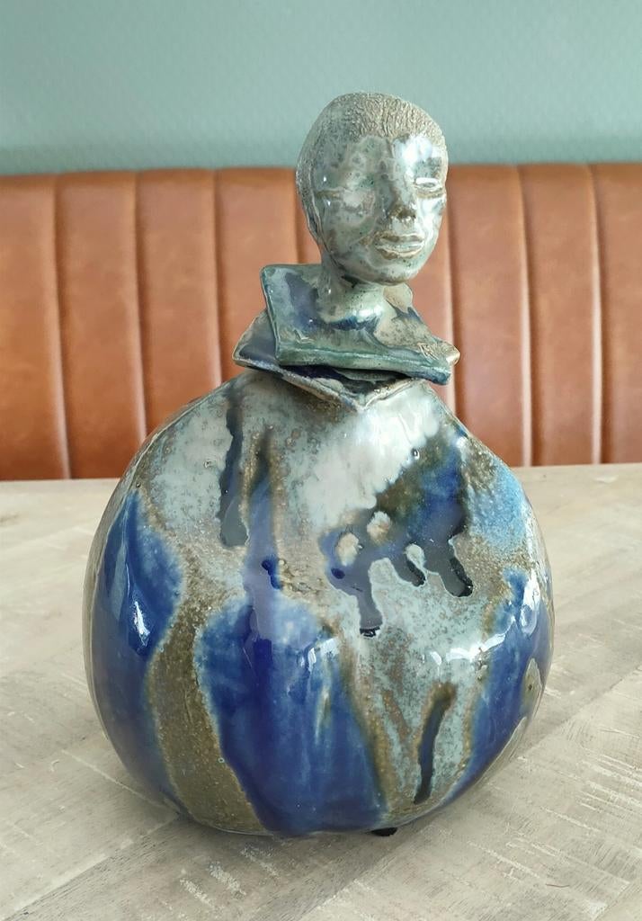 Kruik / karaf keramiek met hoofd stopper, Ophalen of Verzenden