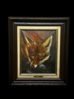 Olieverfschilderij Vos met prooi - Gesigneerd, Ophalen of Verzenden
