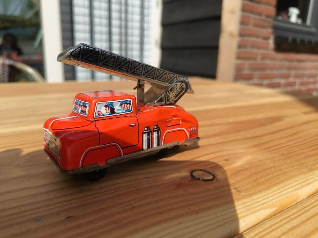 Vintage blikken brandweerauto met ladder, Antiek en Kunst, Ophalen of Verzenden