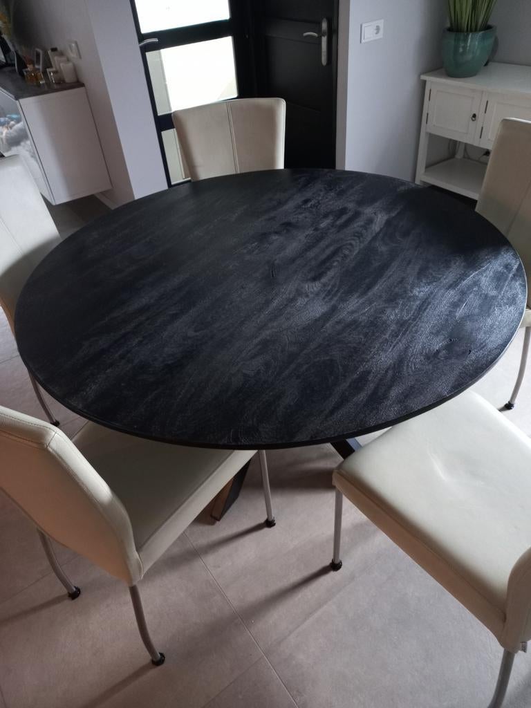 Ronde eetkamertafel 140cm - Zwart, Ophalen, Gebruikt, Rond, Vijf personen of meer