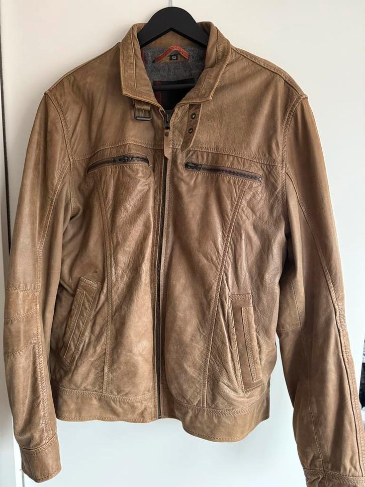 Vintage Bruine Leren Heren Jas, Kleding | Heren, Jassen | Zomer, Gedragen, Maat 52/54 (L), Bruin, Ophalen of Verzenden