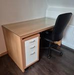 Mooi bureau met glasplaat en ladeblok, Huis en Inrichting, Bureaus, Verzenden