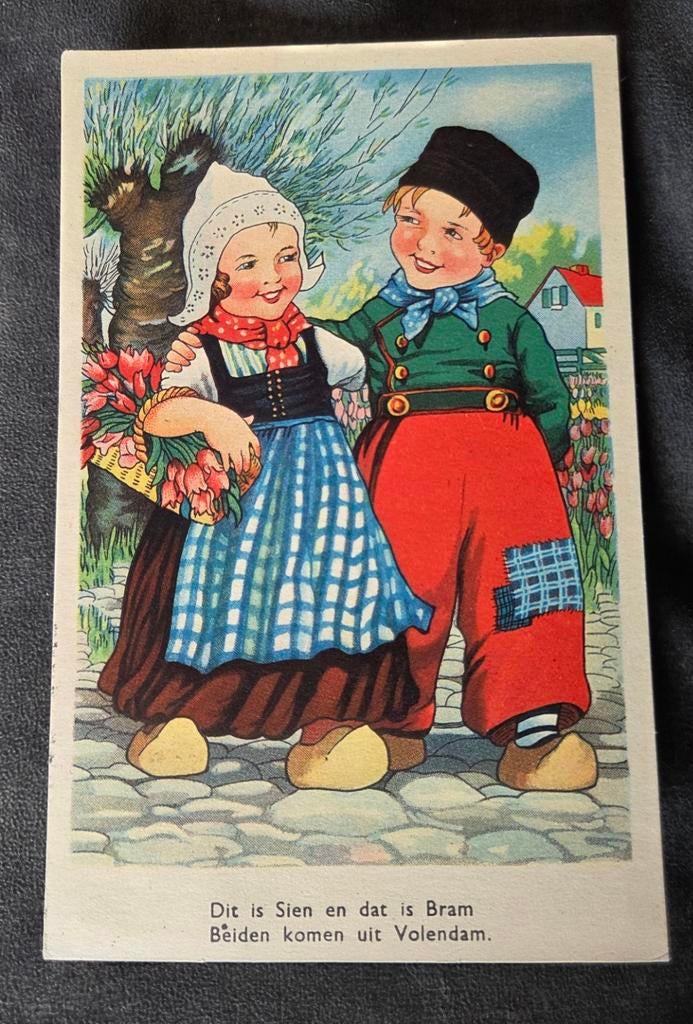 Volendams boertje en boerinnetje - met versje, Verzamelen, Verzenden, 1940 tot 1960, Gelopen, Kinderen