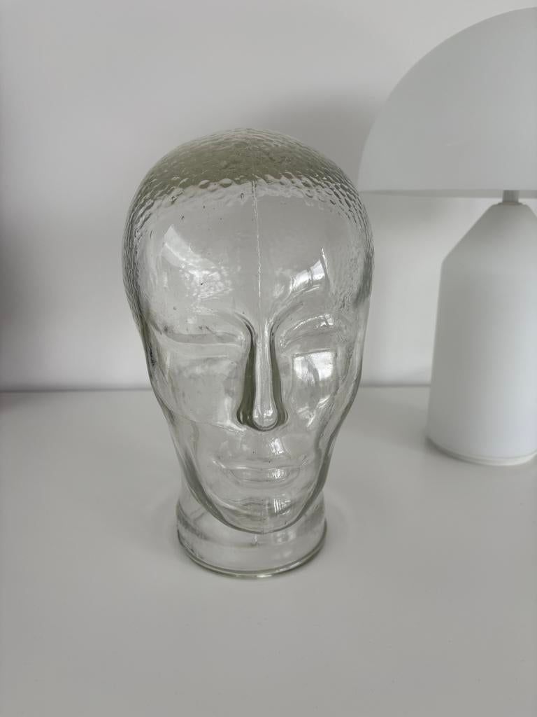 Vintage glazen hoofd koptelefoon / mannequinhoofd  jaren 70, Antiek en Kunst, Antiek | Glas en Kristal, Ophalen of Verzenden