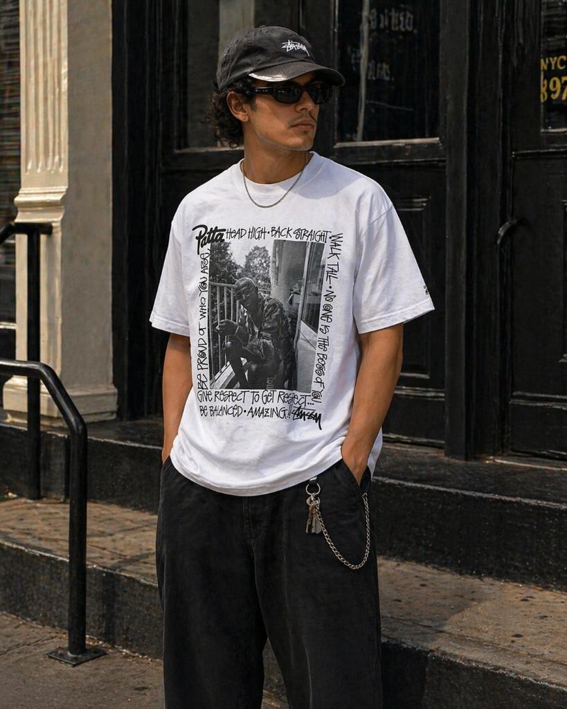 Patta x Stussy t-shirt | M, Ophalen of Verzenden, Zo goed als nieuw, Maat 48/50 (M), Wit