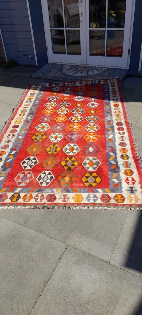 Kelim rood/ veelkleurig 300 x 165 cm, Gebruikt, 150 tot 200 cm, Ophalen of Verzenden, 150 tot 200 cm