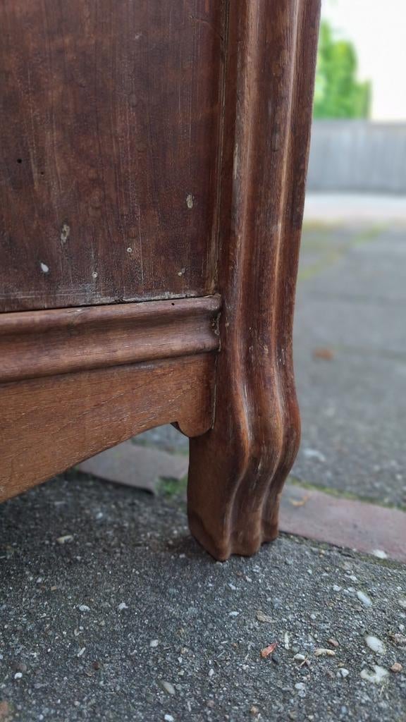 Antiek brocante nachtkastje, hout en marmer blad, met lade, Antiek en Kunst, Antiek | Meubels | Kasten, Ophalen