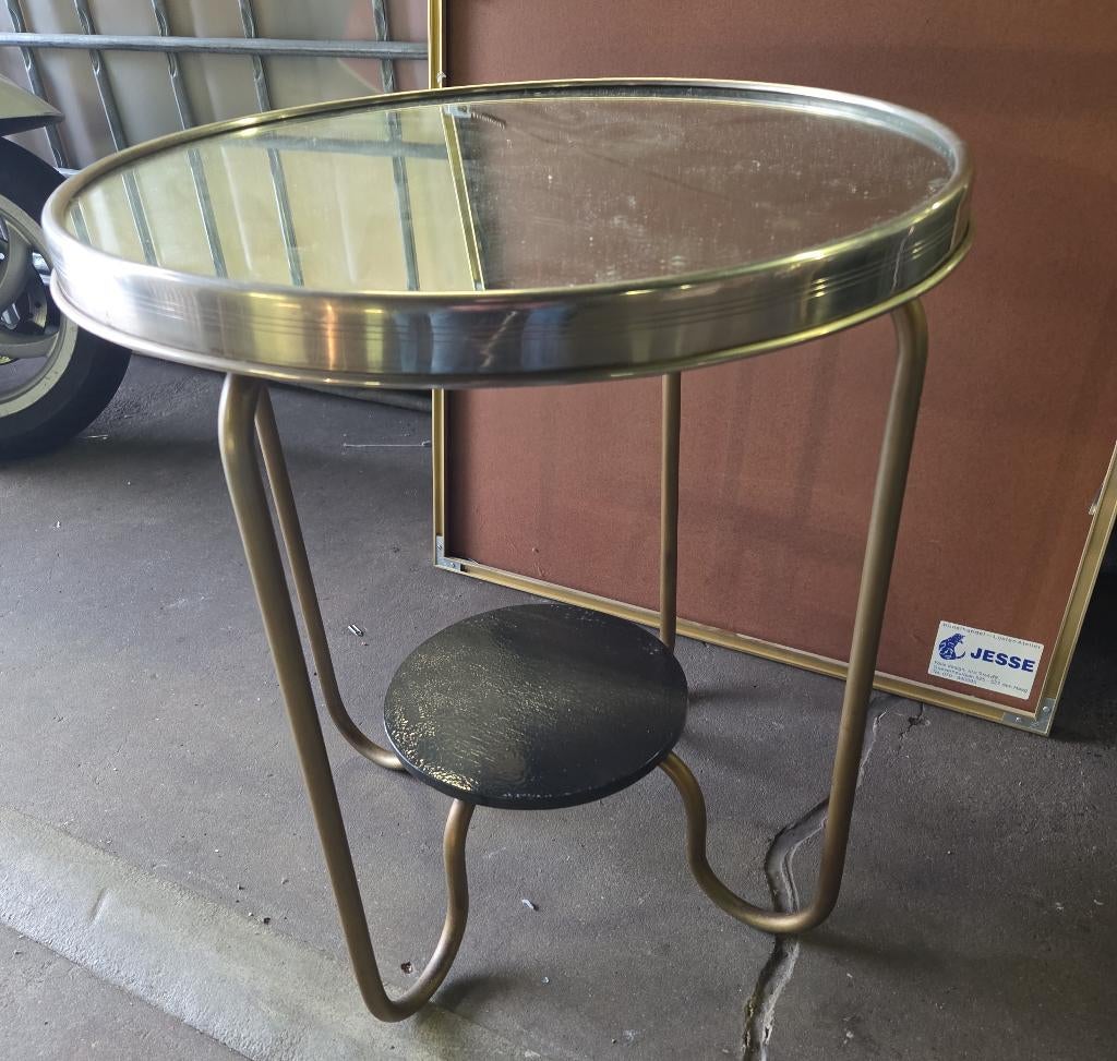 Vintage bijzettafel rooktafel spiegeltafel, Minder dan 55 cm, Metaal of Aluminium, Rond, X