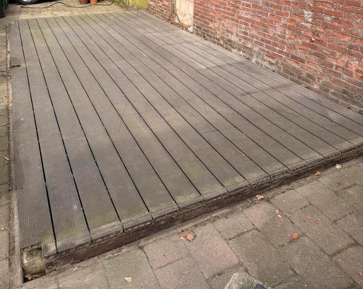 Composiet vlonderplanken 14 m2 incl. hardhouten constructie, Tuin en Terras, Terrasdelen en Vlonders, Zo goed als nieuw, Composiet