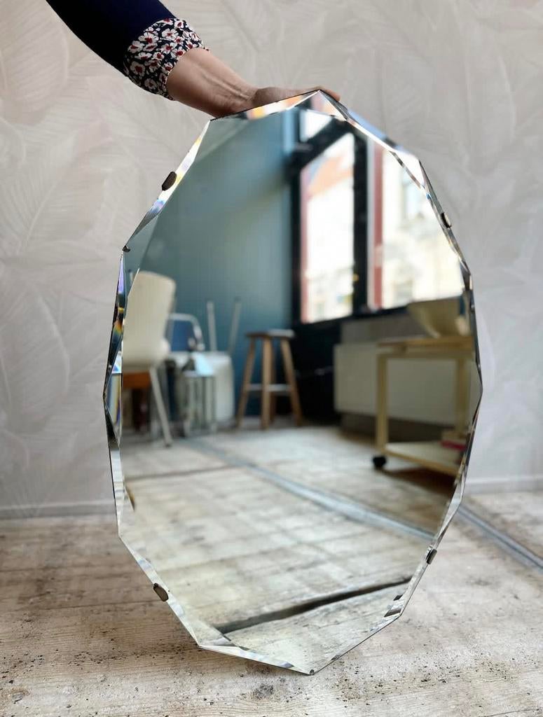 Vintage ovale spiegel met geslepen glas, Huis en Inrichting, Woonaccessoires | Spiegels, Ophalen, Minder dan 50 cm, Gebruikt, -