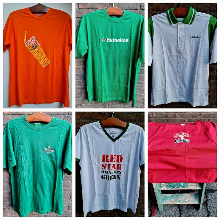 Heineken verzameling shirts visstoel viltjes dienblad enz., Verzamelen, Biermerken, Gebruikt, Kleding, Heineken, Ophalen