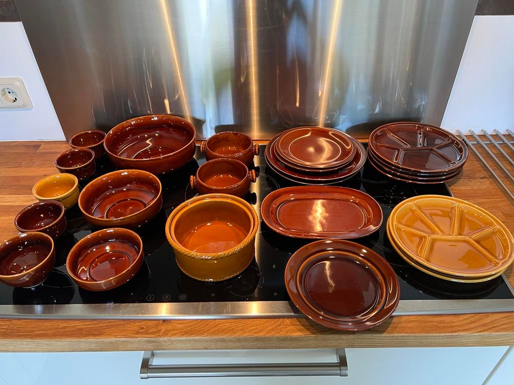 Vintage Gourmet Servies - Aardewerk Bruin, Ophalen, Gebruikt, Overige stijlen, Aardewerk