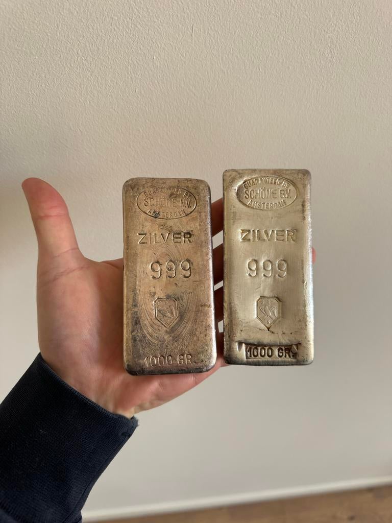 2x 1kg zilverbaren Schöne NV Amsterdam 999, Postzegels en Munten, Edelmetalen en Baren, Ophalen, Zilver