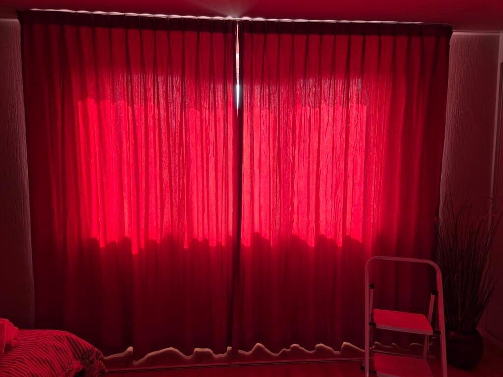 Roze/zalm kleur gordijnen met haakjes, Ophalen, Gebruikt, 200 cm of meer