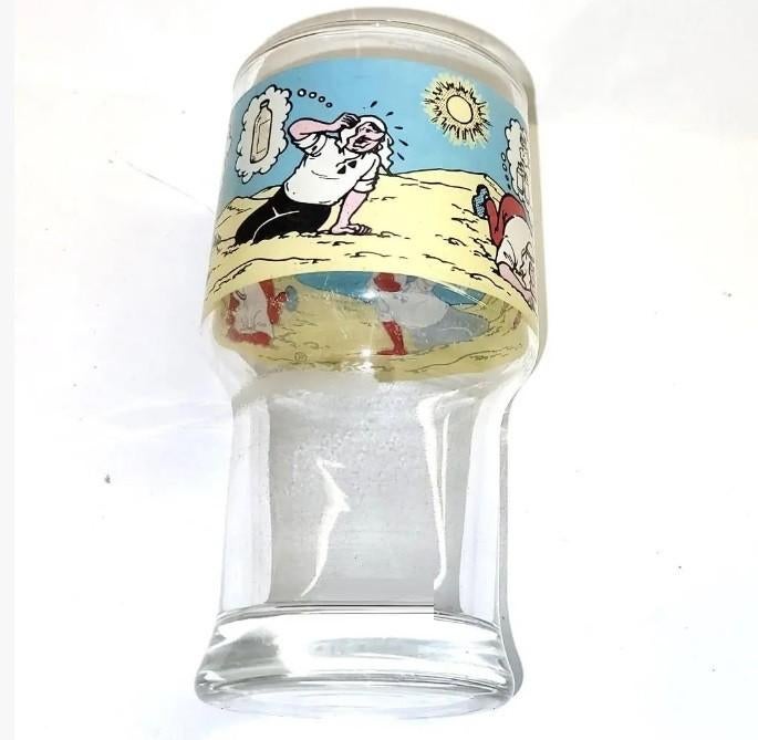 vintage glas met Strips Comics Suske en Wiske, Mickey Mouse,, Ophalen of Verzenden