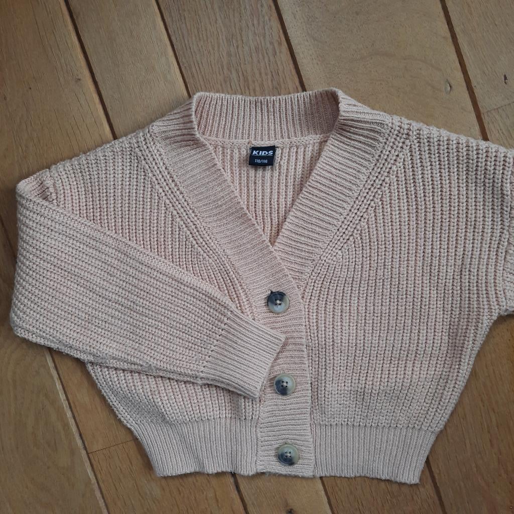 KIDS grof gebreid vest oranje ecru maat 110/116, Kinderen en Baby's, Kinderkleding | Maat 110, Meisje, Kids, Trui of Vest, Ophalen of Verzenden