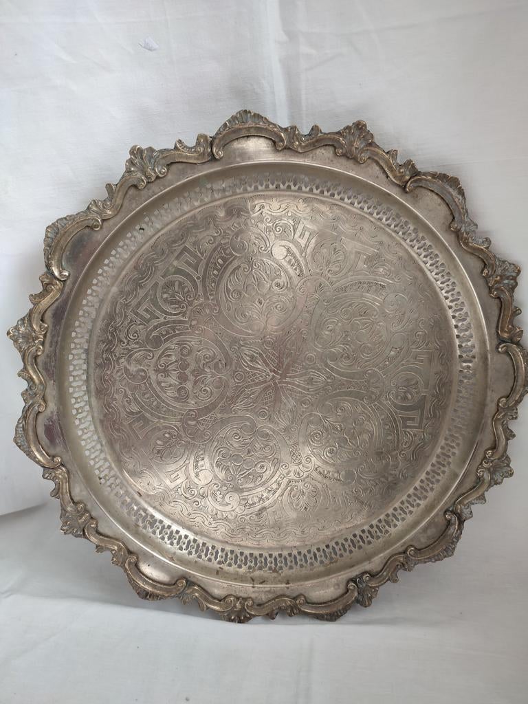 Arabisch Marokkaans dienblad met sierlijke gravures, Huis en Inrichting, Woonaccessoires | Dienbladen, Ophalen of Verzenden, Gebruikt