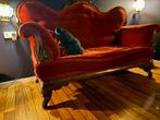 Vintage chaise longue / klassieke sofa – rood – houtsnijwerk, Ophalen, Gebruikt, 150 tot 200 cm, Vintage