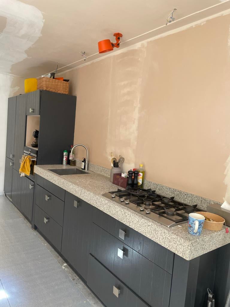 Grote landelijke keuken met granito blad, massief hout, Ophalen, Gebruikt, Zwart, Overige typen