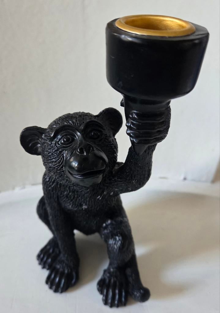 Xenos kandelaar aap - zwart - 9x8x17.5 cm, Overige materialen, Zwart, Nieuw, Ophalen of Verzenden