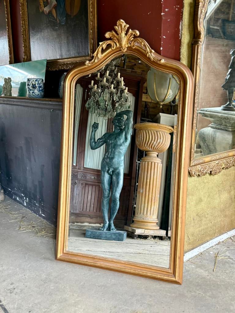 Gouden spiegel met kuif, Ophalen of Verzenden