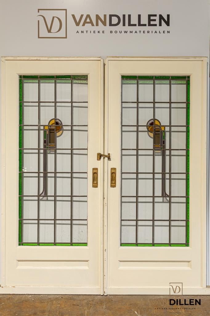 Antieke ensuite / schuifdeuren art deco glas in lood