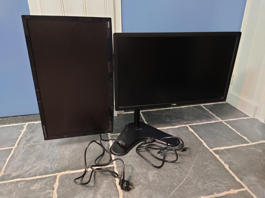Fellowes monitorarm met DELL en Iiyama monitor, incl.kabels, IPS, HDMI, Zo goed als nieuw, Quad HD (2K)