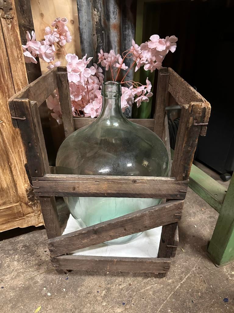 Grote Oude Gistfles in Krat - Origineel Jamfabriek De Betuwe, Ophalen