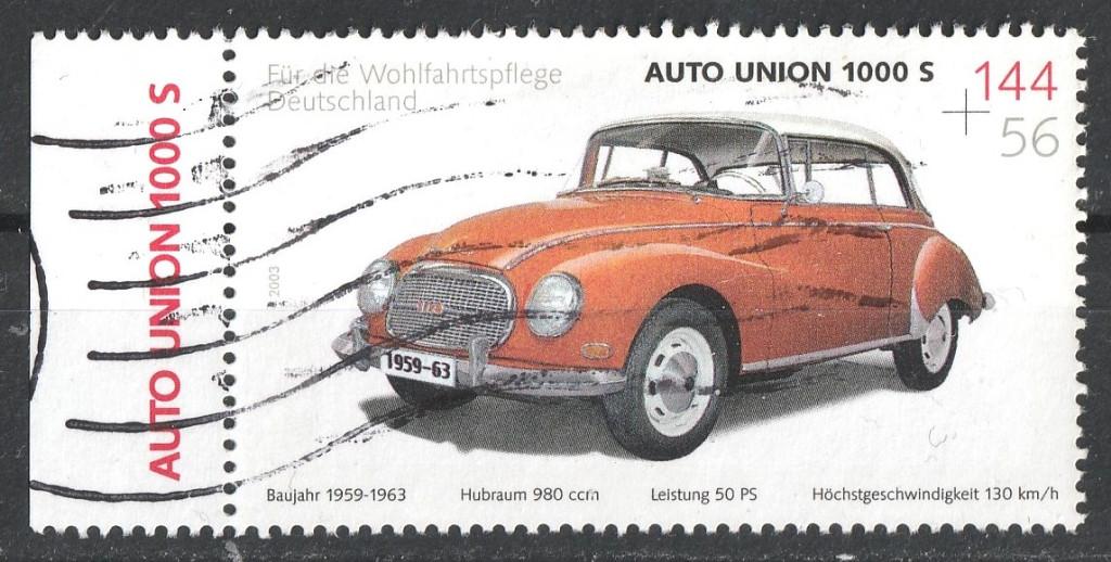 1 au --Autoposzegel Auto Union 1000 S, Verzenden, Gestempeld, Auto's