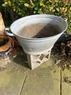 Oude zinken wastobbe / teil voor bloemen of decoratie, Gebruikt, Rond, Ophalen of Verzenden, Metaal