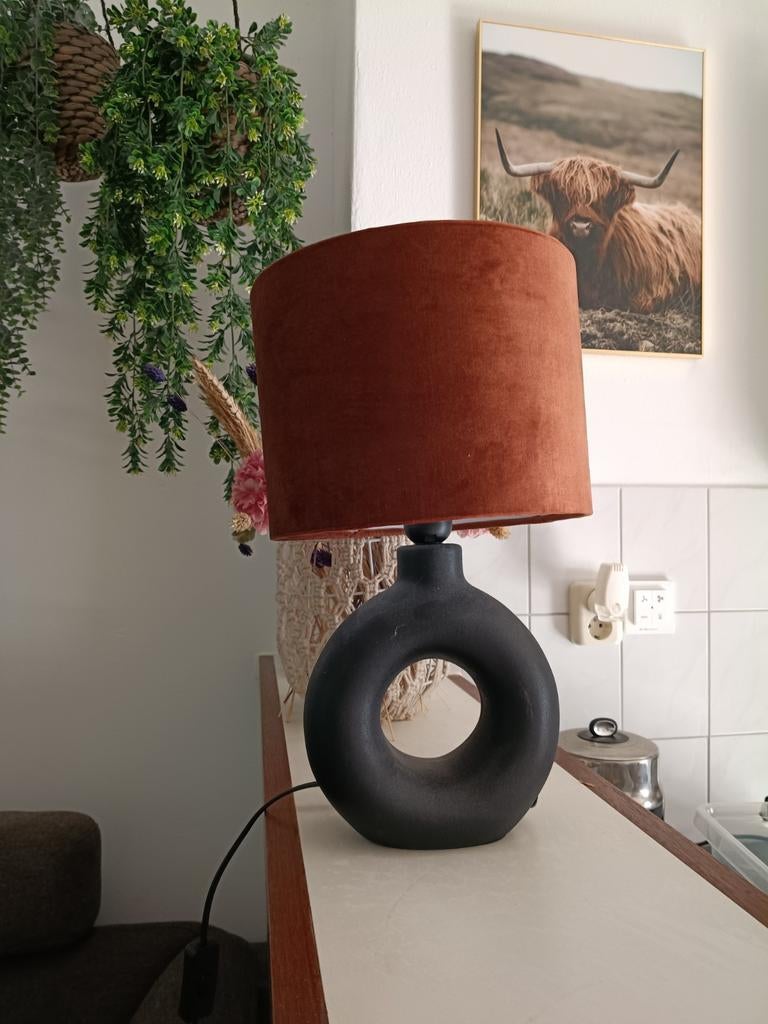 Zwarte Keramieken Lampvoet met Velours Lampenkap Terra, Ophalen, Zo goed als nieuw, Overige materialen, Minder dan 50 cm