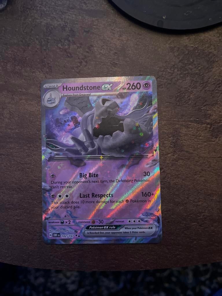 Houndstone ex 102/197 Pokémon Kaart - Obsidian Flames, Ophalen of Verzenden, Zo goed als nieuw, Losse kaart, Foil