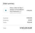 Nike air max 1 patta waves hyper crimson/black pure platinum, Overige kleuren, Nieuw, Ophalen of Verzenden, Sneakers of Gympen