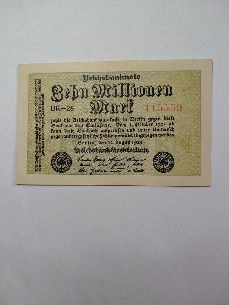 Duitse 10 miljoenen mark 1923, Postzegels en Munten, Bankbiljetten | Europa | Niet-Eurobiljetten, Ophalen of Verzenden, Duitsland