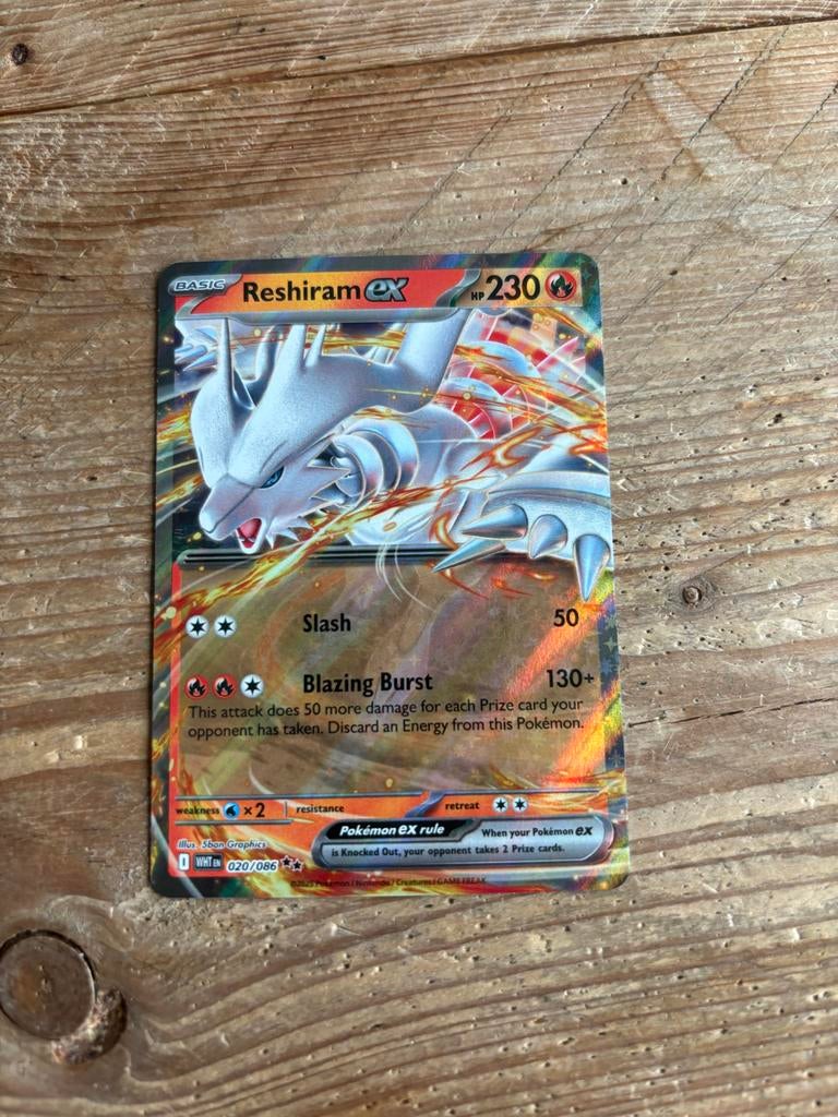 Pokémon kaart Reshiram ex, Hobby en Vrije tijd, Verzamelkaartspellen | Pokémon, Ophalen of Verzenden, Gebruikt, Losse kaart, Foil