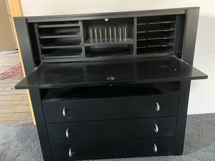 Interlübkr zwart secretaire bureau met lades en opbergvakken, Huis en Inrichting, Kasten | Secretaires, Gebruikt, Ophalen