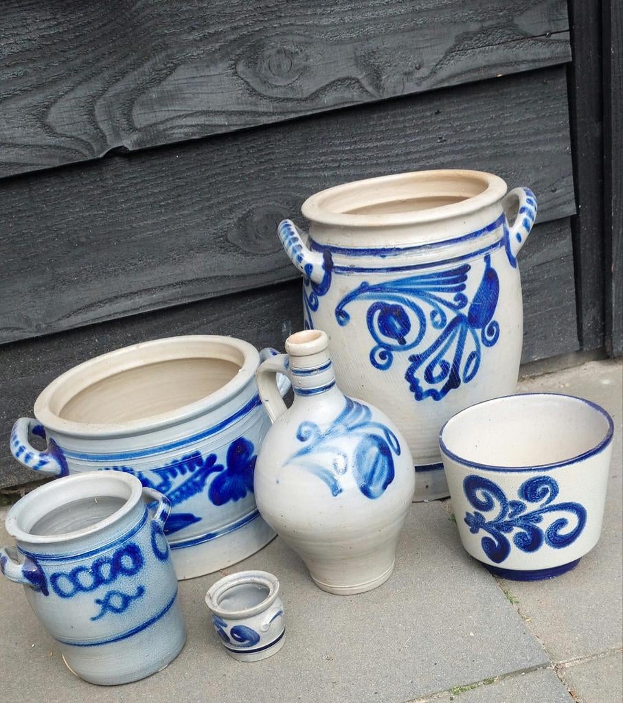 Set van 6 antieke Keulse potten - Blauw en wit aardewerk, Ophalen