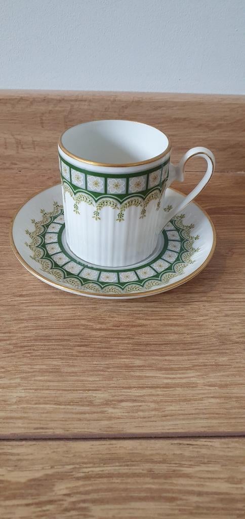 Antieke kop en schotel wit groen bloemen rheinpfalz hartporz, Ophalen of Verzenden