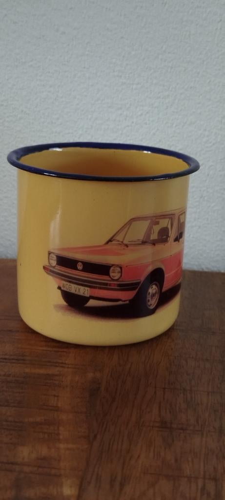UNIEKE Vintage Emaille VW Golf Mk1 Mok (1977) - WOB-VX 21, Ophalen, Gebruikt, Auto's