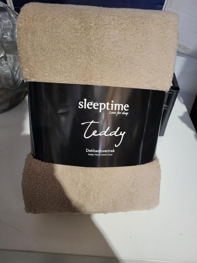 Sleeptime Teddy dekbedovertrek taupe 200x200/220, Beige, Dekbedovertrek, Ophalen of Verzenden, Nieuw