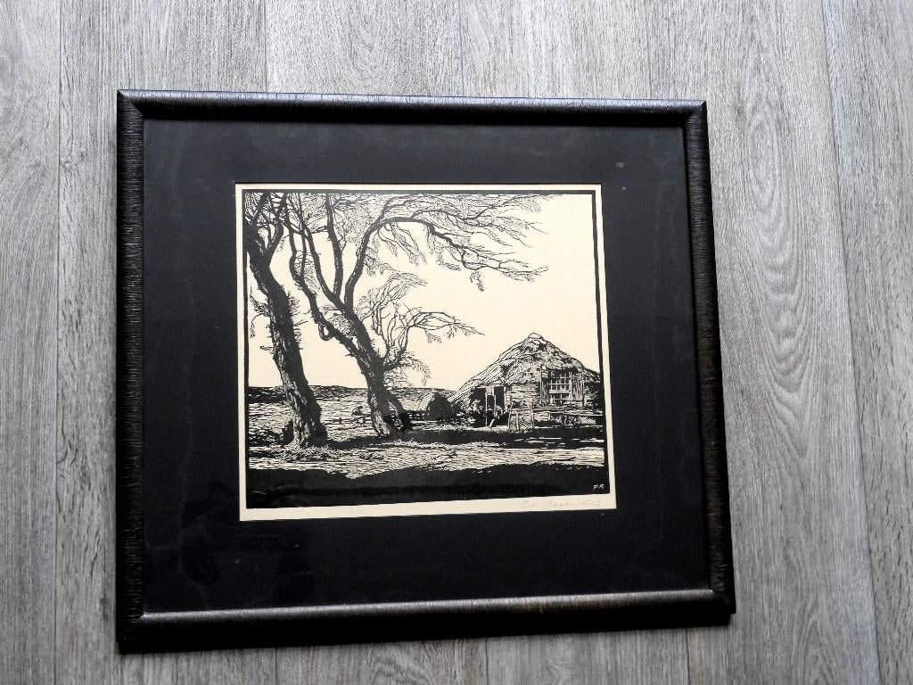 Houtsnede Piet Rackwitsz (1892-1968) "In 't Gooi", Ophalen, Ingelijst, Houtsnede, 32 cm
