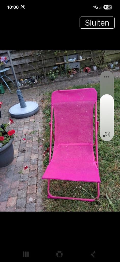 Roze opvouwbare strandstoel / campingstoel, Tuin en Terras, Tuinstoelen, Ophalen of Verzenden, Gebruikt, Metaal, Inklapbaar