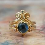 PHIE Gouden ring met London blue topaas en blauwe diamanten, Ophalen, 18 tot 19, Zo goed als nieuw, Met edelsteen