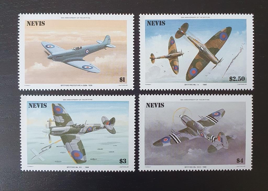 Nevis 1986 Spitfire Vliegtuigen Michel 360-363 postfris, Verzenden, Postfris, Vliegtuigen