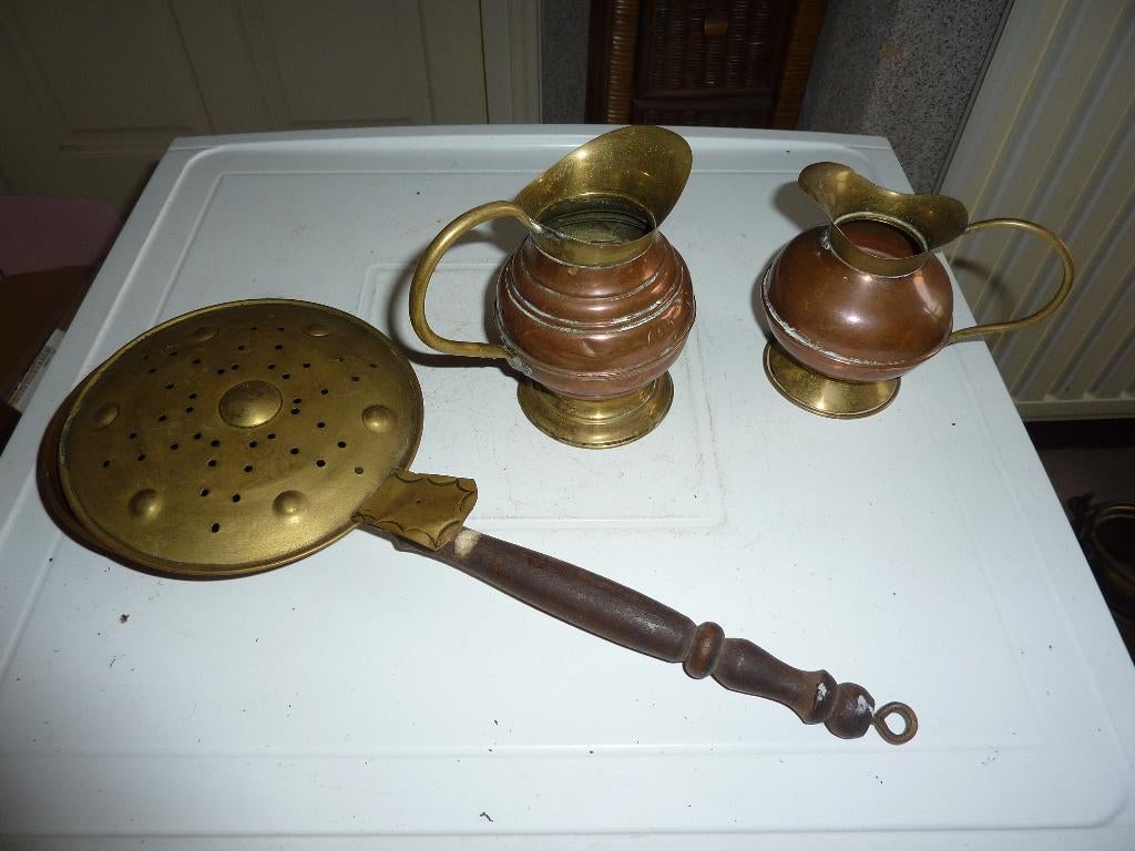 oude koperen beddepan en 2 kannetjes, Ophalen of Verzenden, Koper